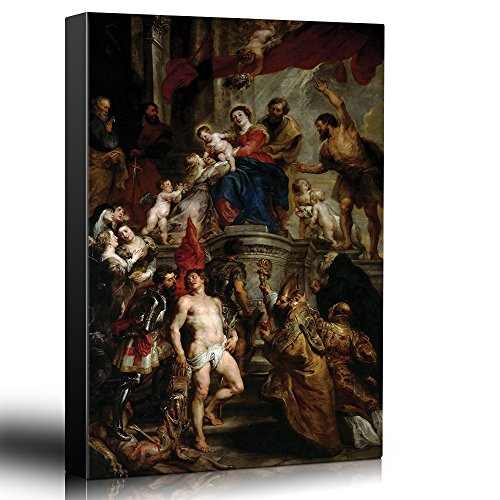 wall26 - Oil Painting of Madonna Enthroned with Child and Saints by Peter Paul Rubens - Baroque Style - Angels, Priest - Canvas Art Home Art - 12x18 inches - color: 09. Madonna Enthroned With Child and Saints, size: 18"L x 12"W