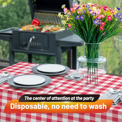 Plastic Table Cloth, 110 Ft X 54 In Plastic Table Cover Gingham Tablecloth | Red and White Checkered Tablecloth Roll with Cutter PEVA Plastic Table Cloth Disposable for Backyard BBQ, Gathering, Buffet - color: Red Checkered, size: 1320" x 54" (Rectangular
