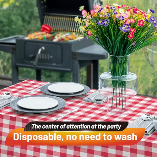 Plastic Table Cloth, 310 Ft X 54 In Plastic Table Cover Gingham Tablecloth | Red and White Checkered Tablecloth Roll with Cutter PEVA Plastic Table Cloth Disposable for Backyard BBQ, Gathering, Buffet - color: Red Checkered, size: 3720" x 54" (Rectangular