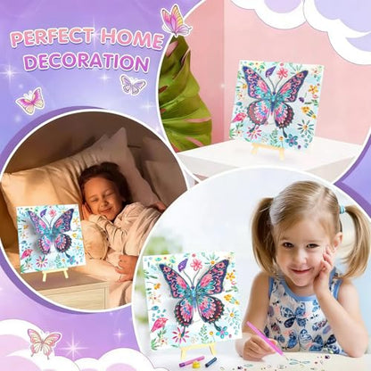 Butterfly Diamond Art Kits for Adults, Framed Canvas with Wooden Stand | Diamond Painting for Beginners, Birthday Present for Women, Girls, Butterfly Diamond Painting with Frame