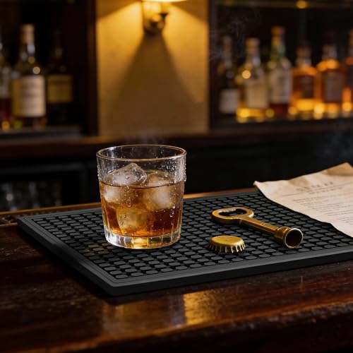 ZJWZLG Bar Mat 5.9"x11.8"(2Pcs) Non-Slip Rubber Bar Mat, Spill Proof & Flat Design,Easy to Clean Textured Surface for Home Bar,Coffee Station, Bartending - Protects Countertops & Glassware (Black). - color: Black, size: 6" x 12"