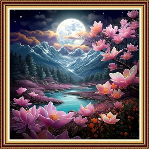 Funchey Stamped Cross Stitch Kits, DIY Cross Stitch Pattern for Adults Beginners Needlepoint Kits Embroidery Kit Arts and Crafts 11CT-Moonlight Scenery 18x18 inch - color: Handicraft patterns19