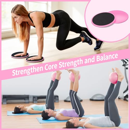 DICYWUDI Pilates Essentials Kit for Home Women, Pilates Equipment for Workouts, 6 Fabric Resistance Bands, 12 Inch Magic Circle Yoga Ring, Mini Exercise Ball, Great Exercise Equipment - color: 15pcs Pink set