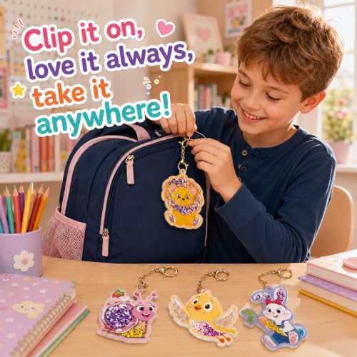 DIY Glitter Craft Kit with Keychains - Mess-Free Arts and Crafts for Kids Ages 4-8, Fun Shake-It Activity, Creative Travel Toys, Party Favors & Birthday Gifts for Girls 4-9 - color: Green
