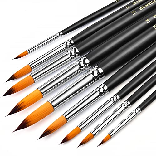 Watercolor Paint Brushes Professional,Water Color Brushes Round 9pcs Paint Brushes for Watercolor,Oil,Acrylic Painting,Suitable for Adults,Long Handle - style: Round Tip