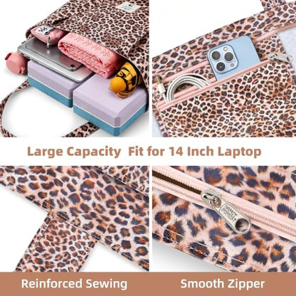 WLLWOO Yoga Mat Carrier Bag for Women Canvas Carryall Tote Gym Pilates | Large Holder Zipper Shoulder for Beach Travel Workout Fitness Office - color: Brown Leopard