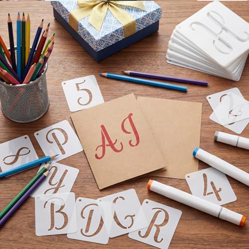 Affrolling 144 Pcs Letter Number Stencils Reusable,1,2,3,4 Inch,Elegant | Alphabet Number Templates for Painting Wood Walls Signs, Great in DIY Crafts Teaching, Durable Plastic with Repeated Use - size: 1,2,3,4 Inch, style: Elegant