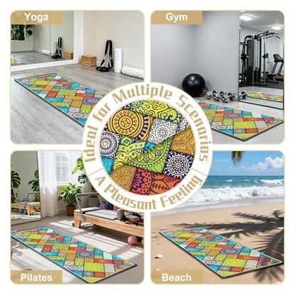 Hot Yoga Towel Non Slip, Ultra-Absorbent Yoga Mat Towel, Soft with Printed Design, Machine Washable, Yoga Pilates Towel Suitable for Exercise, Pilates, Yoga, 72x27in,Grid Mandala - color: Grid Mandala