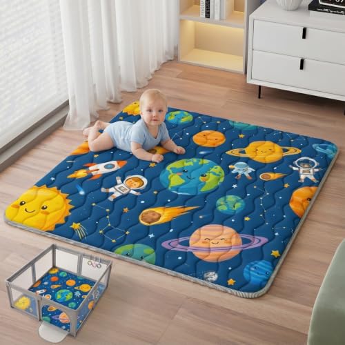 Baby Play Mat, 50x50 Thickened Playpen Mat, Waterproof & Non-Slip, Foldable Play for Floor, Machine Washable Crawling Mats for Infants & Toddlers, Floor Activity and Playing & Learning, Space - color: Space, size: 50" x 50"