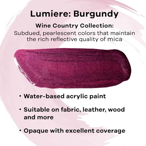 Jacquard Lumiere 2.25oz Fabric Paint Burgundy - Metallic Paint for Fabric, Leather, Canvas, Paper and Wood - Light-Bodied Metallic Acrylic Paint - Lightfast & Vibrant Metallic Acrylic Paints - color: Burgundy, size: 2.25 Fl Oz (Pack of 1)