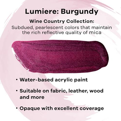 Jacquard Lumiere 2.25oz Fabric Paint Burgundy - Metallic Paint for Fabric, Leather, Canvas, Paper and Wood - Light-Bodied Metallic Acrylic Paint - Lightfast & Vibrant Metallic Acrylic Paints - color: Burgundy, size: 2.25 Fl Oz (Pack of 1)