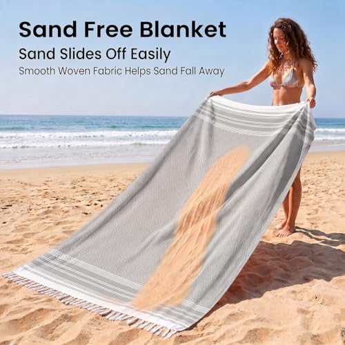 Yongoes Turkish Beach Towel Blanket Oversized 82x88 Dark Grey Boho - color: Grey Dark, size: Extra Large 82"x88"（208x224cm）