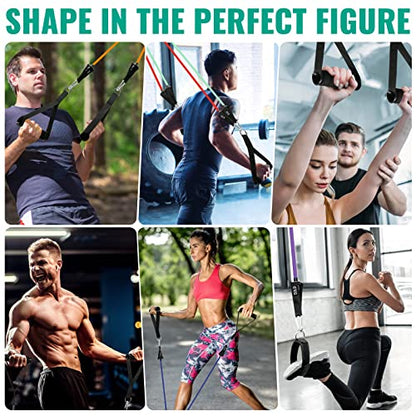 Aihoye Resistance Bands with Handles & Door Anchor for Strength Training - color: 10-150LB Set (11Pcs)