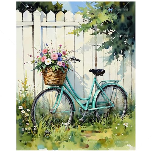 Cottage Garden Paint by Numbers Kit for Adults - DIY Bicycle with Floral Basket Painting on Canvas, Acrylic Paint Set, Suitable for Beginners, Art for Home Decoration or Gifts(12X16IN Framed) - color: TCXY07098, size: 12X16IN Framed