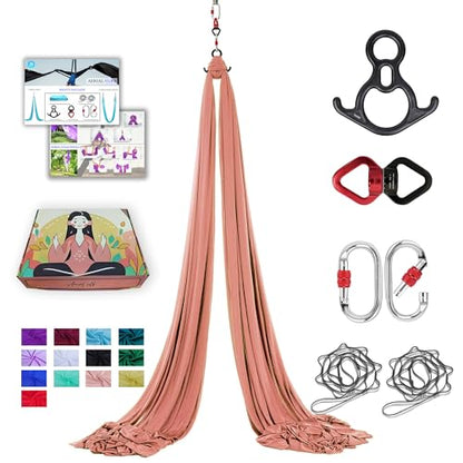 11 Yards Aerial Silks for home aerial yoga hammock Aerial Silks Kit | Aerial silks for gymnastics aerial yoga swing starter set - color: Champagne
