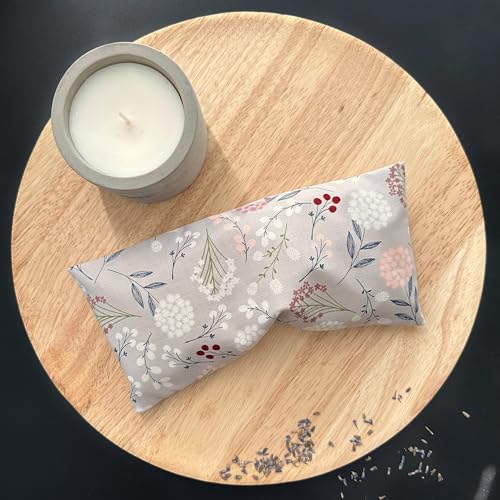 100% USA Handmade, Washable Cotton Eye Pillow 9", Moist Heat Eye Compress, Unscented Hot/Cold Therapy Pack (Berry Leaves, Rice) - color: Berry Leaves