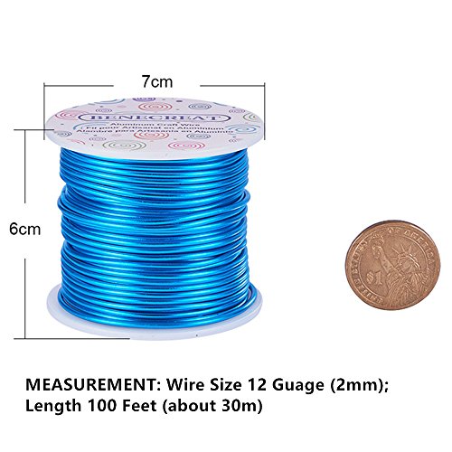 BENECREAT 12 17 18 Gauge Aluminum Wire (12 Gauge,100FT) Anodized Jewelry Craft Wire Beading Floral Colored Aluminum Craft Wire for Garden, Model Making - Deep Blue - color: DeepSkyBlue, size: 12 Gauge