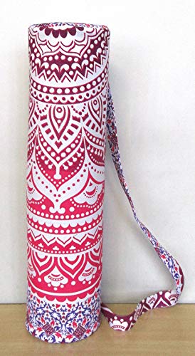 INDIAN CRAFT CASTLE ICC Yoga Mat Bag Carrier Full-Zip Exercise Yoga Mat Carry Bag for Women Men with Multi-Functional Storage Pockets and Adjustable Shoulder Strap 26X6 Inches - style: Pink Ombre Half