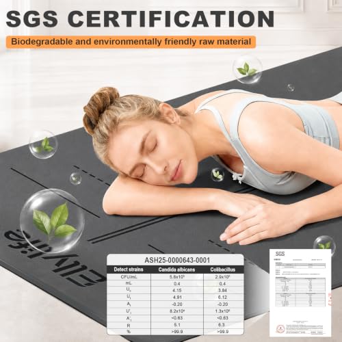 Yoga Mat - Non Slip Natural Rubber Yoga Mat, Alignment Lines, Ultimate Grip | Anti-Tear, Durable & Thick 5mm, Skin-Friendly with Free Carry Strap, Bag, for Yoga, Pilates Fitness and Floor Exercises - color: Gray