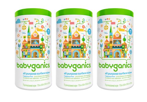 BabyGanics All-Purpose Surface Wipes, Unscented, 75 Count (Pack of 3)
