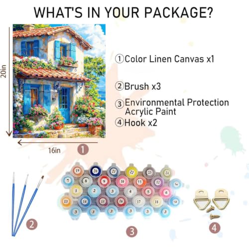 Paint by Numbers for Adults House - Seaside Paint by Number on Canvas | DIY Scenery Oil Painting for Gift Home Wall Decor, Without Frame (16x20 inch) - color: MT23038
