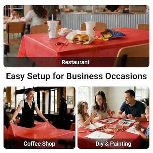 Auros 10-Pack Plastic Tablecloths, 54x108 Inch Disposable Table Covers, 8FT | Rectangle Waterproof & Throw Away Table Cloth, Easy Cleanup for Party, Wedding, Graduation, BBQ, Fits 6-8ft Tables, Party Red - color: Party Red, size: 54" X 108" Rectangle