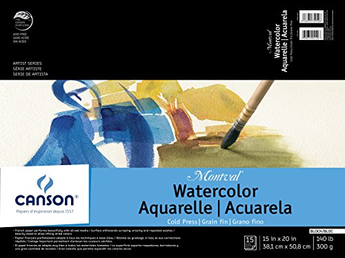 Canson Montval Watercolor Block, Cold Press Acid Free French Paper, 140 Pound, 15 x 20 Inch, 15 Sheets - size: 15"X20"