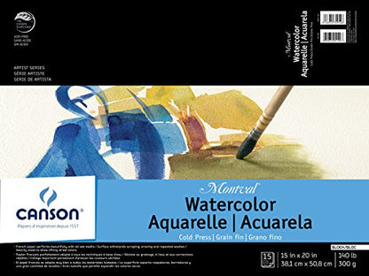 Canson Montval Watercolor Block, Cold Press Acid Free French Paper, 140 Pound, 15 x 20 Inch, 15 Sheets - size: 15"X20"