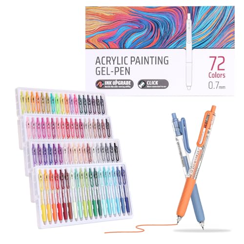 Acrylic Gel Pens for Coloring, 72 Colors Retractable Colored Pens | 0.7mm Tip , Premium Gift Box Set, Perfect for Coloring, Writing, Drawing, Journaling, Note Taking, Black & White Paper - color: 72 colors