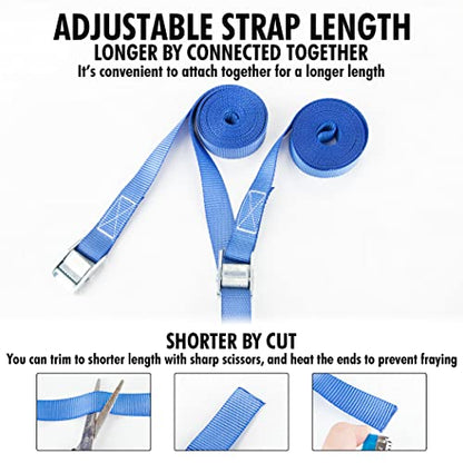 Cartman 1" x 12 ft Lashing Straps, 6 Pack, 600 lb Break Strength, Blue - color: Blue, size: 6 PK