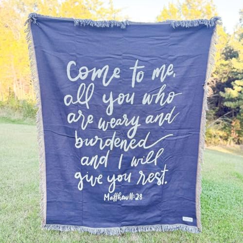 Elly & Grace Christian Wovenl Blanket, Religious Prayer Throw for Women, Inspirational Woven Blanket 27x20 inches (Come to Me)