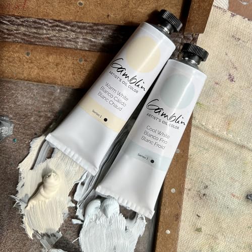 Gamblin Artist Grade Oil, Set of 37ml tubes in Warm, Titanium-Zinc, and Cool White, in a pre-primed wood panel (101104)