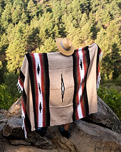 Open Road Goods Mexican Diamond Blanket - XL Heavyweight Yoga Blanket – Handmade in Mexico - Thick Boho Serape Saltillo Style Throw for Beach, Picnic, Home, Camping and More! (Autumn Earth) - color: Autumn Earth