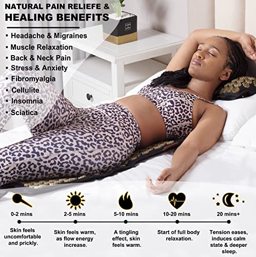 UNMERA Acupressure Mat and Pillow Set,Natural Linen & Coconut Fiber Filling | Back/Neck Pain Relief, Sciatic, Headache and Muscle Relaxation, Comes with Carrying Bag - color: Black