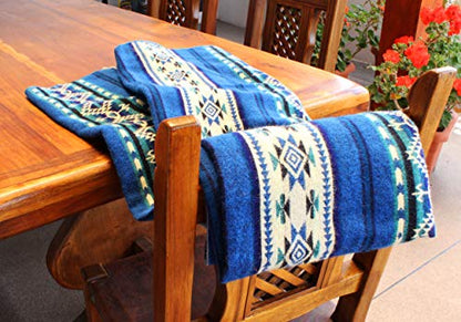 Inca Aztec Throw, Queen, King Blanket | Southwest Indian Navajo Boho Style | Native Cover for Camping, Bedding, Couch, Vanlife | Faux Alpaca, Lightweight, Hypoallergenic (Kocha Blue, Throw) - color: Kocha Blue, size: Throw Blanket