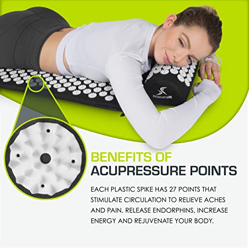 ProsourceFit Acupressure Mat and Pillow Set for Back/Neck Pain Relief and Muscle Relaxation, Black - color: Large - Black/White, size: Large