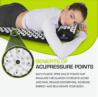 ProsourceFit Acupressure Mat and Pillow Set for Back/Neck Pain Relief and Muscle Relaxation, Black - color: Large - Black/White, size: Large