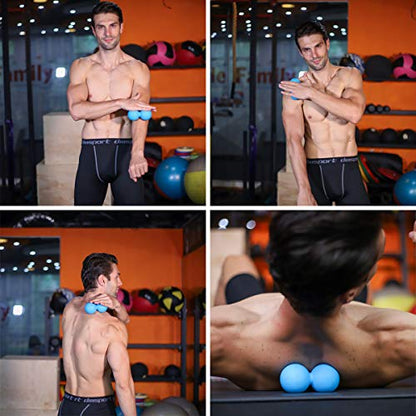 5BILLION FITNESS Peanut Massage Ball - Double Lacrosse Massage Ball & Mobility Ball for Physical Therapy - Deep Tissue Massage Tool for Myofascial Release, Muscle Relaxer, Acupoint Massage - color: Blue-hard