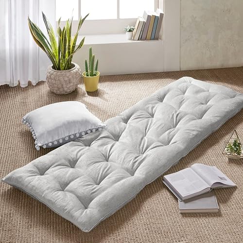 Intelligent Design Foldable Lightweight Lounge Floor Pillow 27" x 74" Grey | Edelia Poly Chenille Soft Sheen Cushion, Tufted Seat for Meditation, Game Playing, Yoga, Reading with Travel Wrap - color: Gray