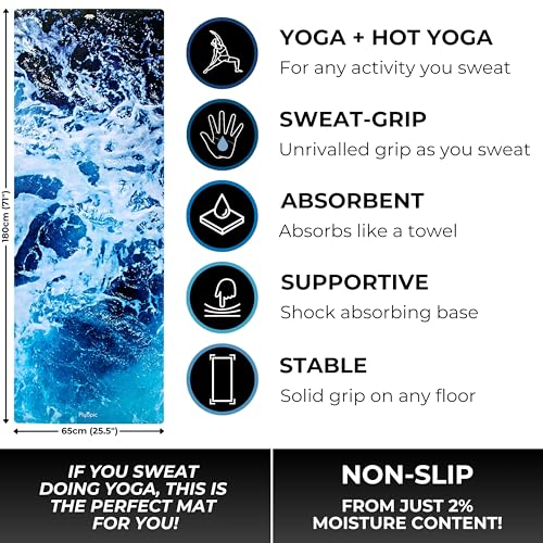 Plyopic All In One Yoga Mat | Luxury Sweat-Grip Mat/Towel Combo | Ideal for Yoga, Hot Yoga, Bikram, Pilates, Workout & Exercise | Eco-Friendly Natural Rubber - color: Pacific