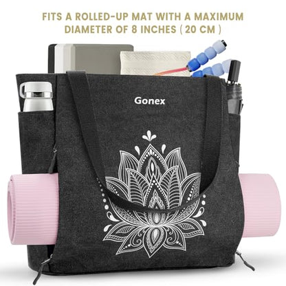 Gonex Yoga Mat Bag with Zipper Mat Carrier Canvas Gym Tote | Durable Canvas, Zipper Closures Prevent Slipping, Quick Access, Bottle Holder, Fits Yoga Blocks, Gym & Travel Use - color: Black, size: Large(17.7×6.1×15.3inch)