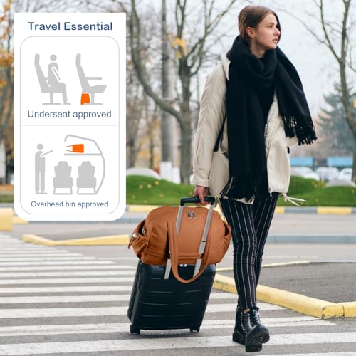 TOPDesign Travel Duffel Bag for Women, Puffer Gym Bag Sports Tote with Wet Pocket, Carry On Weekender with Luggage Sleeve (Brown) - color: Brown