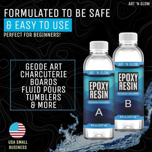 Crystal Clear Epoxy Resin Kit 32oz - Food Safe, UV Resistant, Bubble Free | Casting & coating epoxy resin for jewelry, coasters, molds, art, wood & more. Bubble-free, low odor, USA based business - size: 32 Ounce
