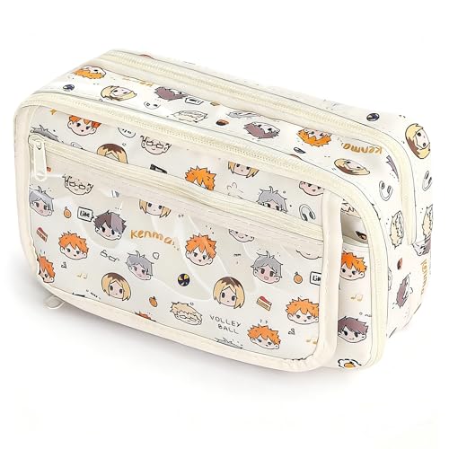 JUTOROSY Large Capacity Anime Pencil Case, 9-Compartment Pen Organizer | Wide Opening Pencil Pouch With 9 Compartments for Organized Storage of Pens, Markers, Erasers & Other School Supplies - color: white