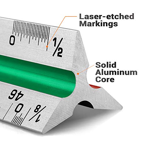 12" Architectural Scale Ruler Triangular Ruler, Color-Coded, 1 Pack | Aluminum Architect Scale Ruler for Architects, Draftsman, Students and Engineers - color: Tricolor