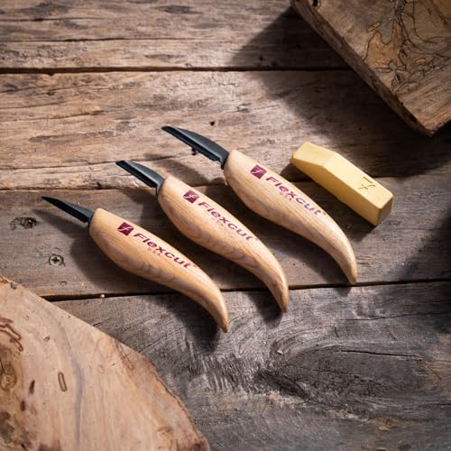 Flexcut Wood Carving Knives | Starter Set of 3 Woodcarving Knives | 1095 High Carbon Steel Blades | Ergonomic Ash Wood Handles for Beginners and Hobbyists | KN500 | Made in the U.S.A - style: 3-Piece Knife Starter Set