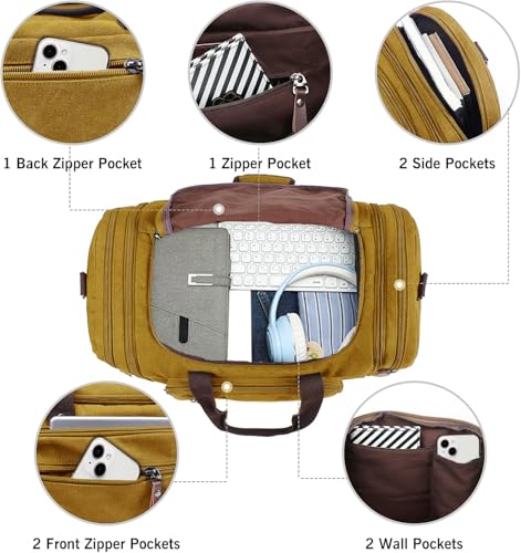 Sechunk Duffle Bag Canvas Leather Large Outdoor Shoulder Bag (yellow) - color: yellow