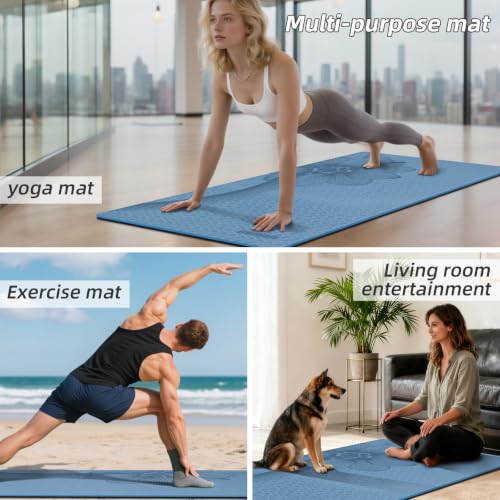 Large Exercise Mat | 10mm Thick TPE Non-slip Gym Mats, Carrying Strap - color: blue/black
