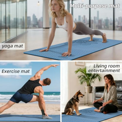 Large Exercise Mat | 10mm Thick TPE Non-slip Gym Mats, Carrying Strap - color: blue/black