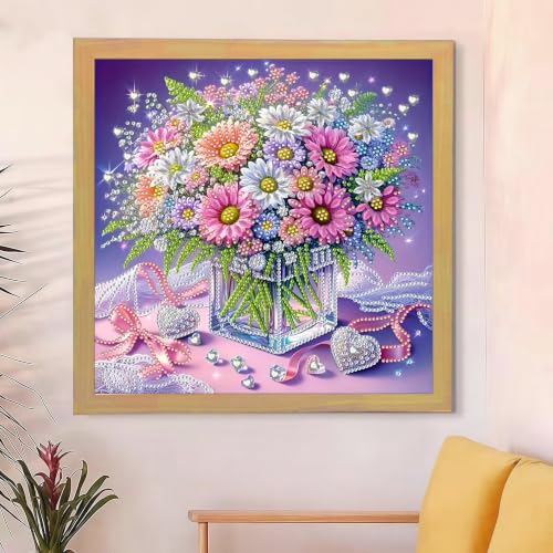 5D Partial Special Shaped Diamond Art Kit Daisy Flower Vase Shiny Bright Rhinestone Diamond Painting Craft for Beginners Perfect Handmade Gift 11.8×11.8 Inch (YH026) - color: YH026